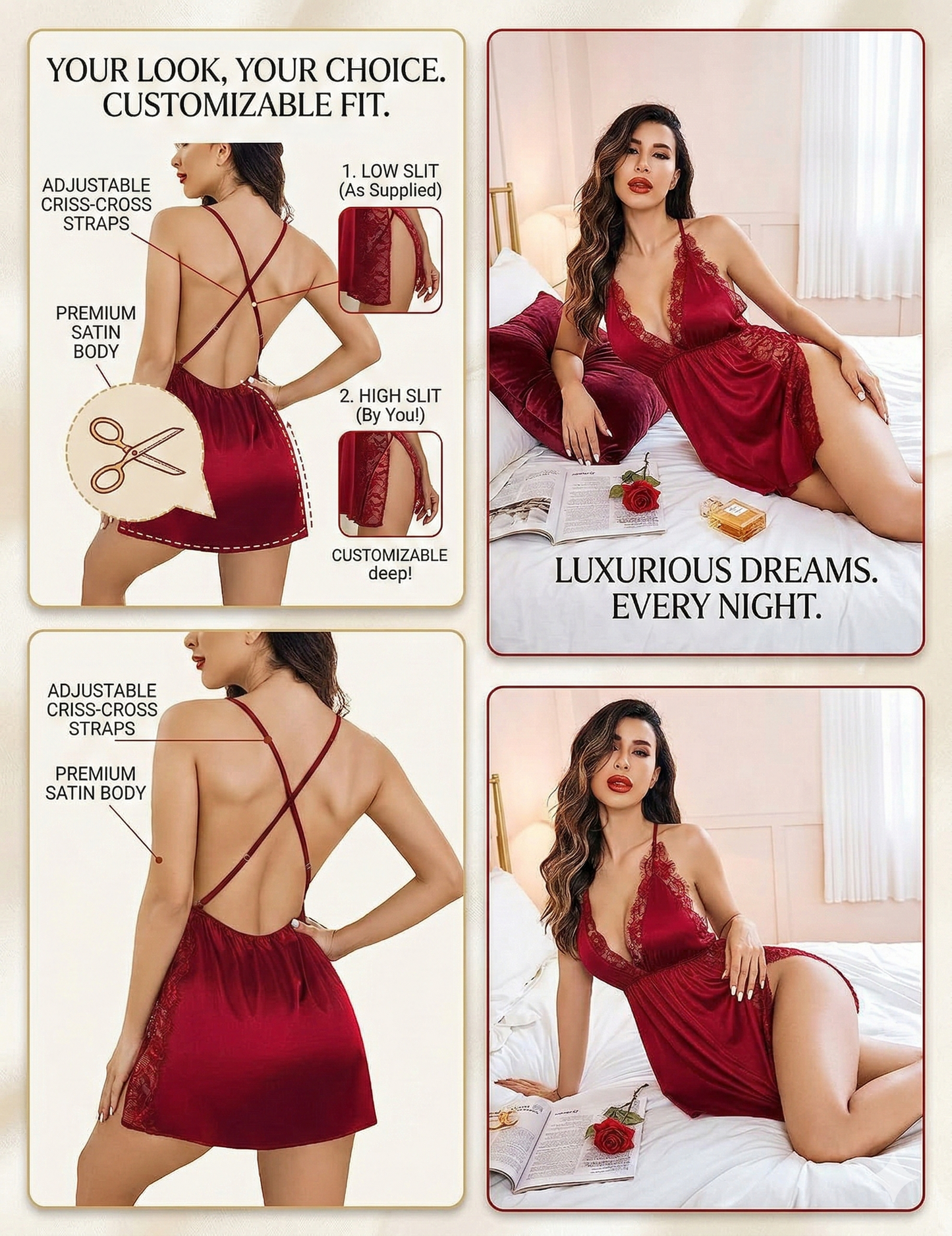 Lace Detail Satin Babydoll