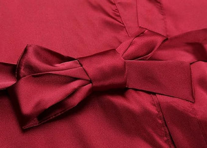 Satin Kimono Robe with Tie Belt– Short Silk Sleepwear