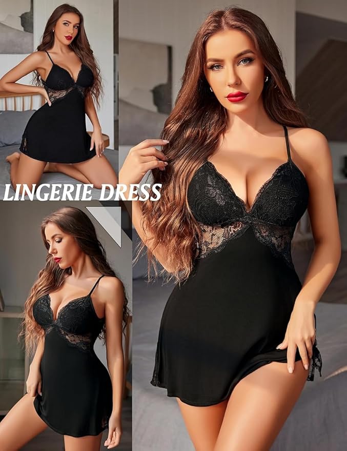 Midnight Lace Panel Babydoll