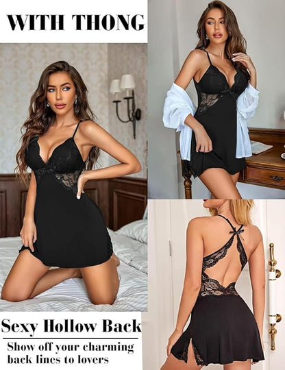 Midnight Lace Panel Babydoll