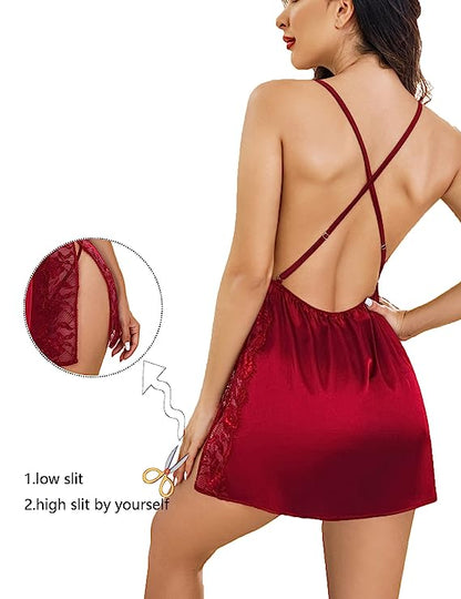 Lace Detail Satin Babydoll