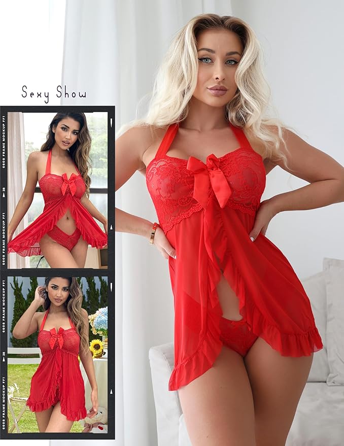 Lace Bow Mesh Babydoll