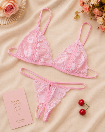 Lace Bow Detail Bra & Thong Set