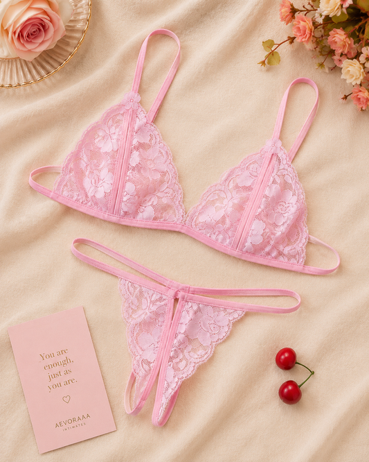 Lace Bow Detail Bra & Thong Set
