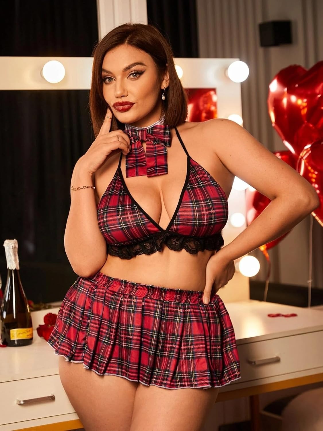 Plaid Bralette & Pleated Skirt Set